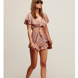 2 Free People Surf Date Floral Cut Out Romper